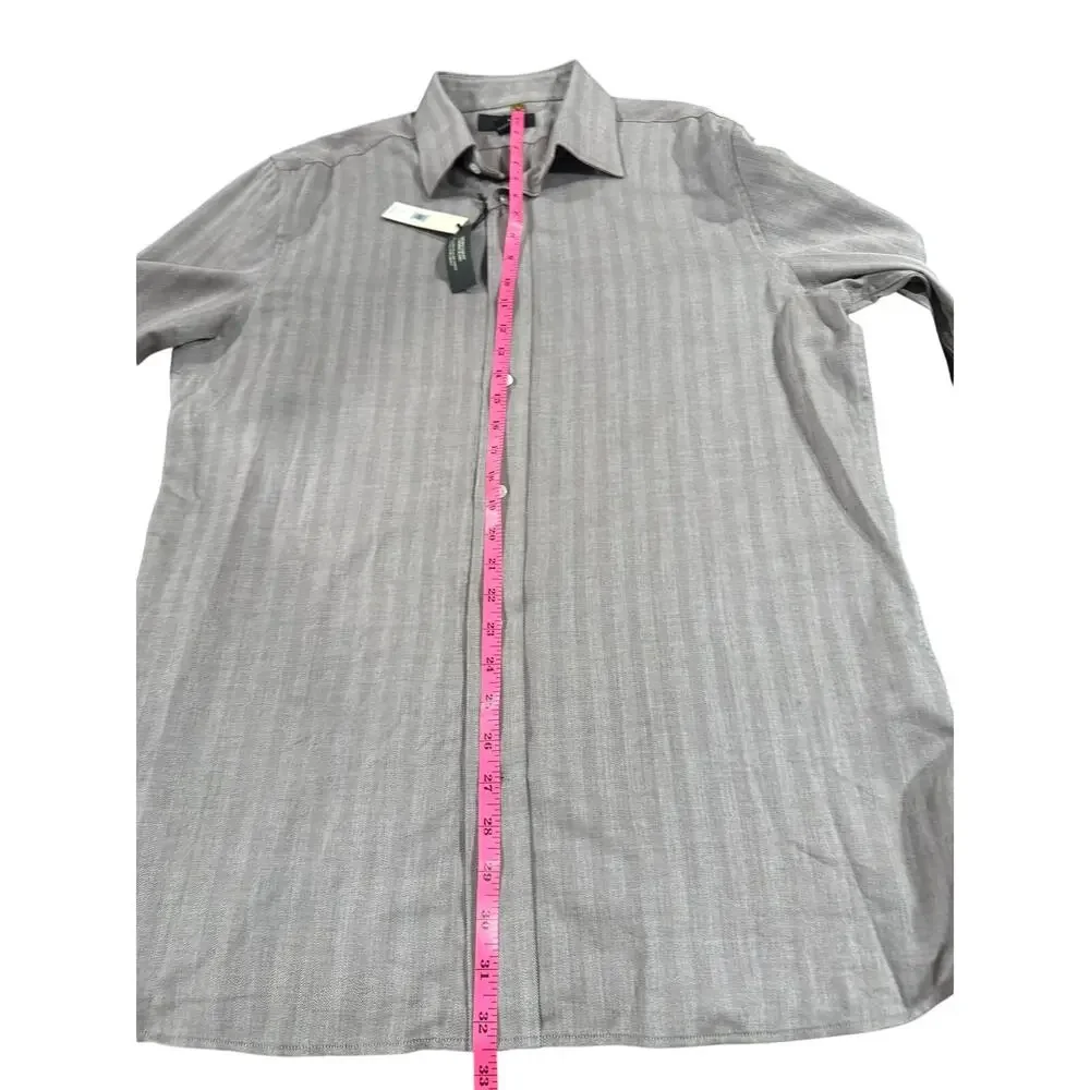 Banana Republic Tailored Slim Fit Cashmere Blend Dress Shirt NWT Men Large Gray